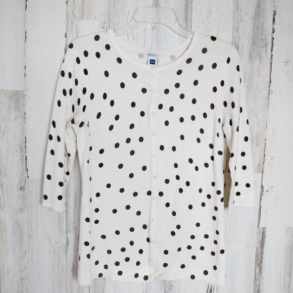 GAP Sweaters - GAP Small Cardigan Sweater Ivory Gray Polka Dot